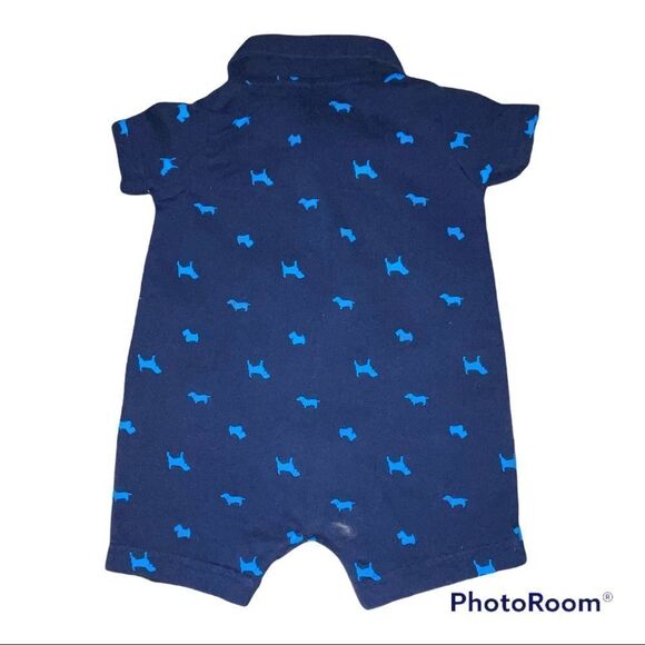 Carters Dog Gone Cute Boys 3M Navy Background w/ Blue Dogs Allover Print Romper - Picture 2 of 3